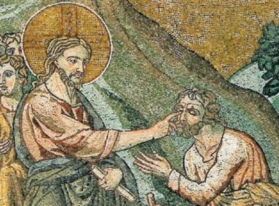  "Ges dona la vista ad un cieco" come  raffigurato nel mosaico del Duomo di Monreale (PA)